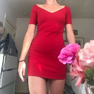 Reformation Red Body Con Rib Dress